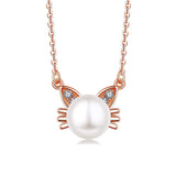 Silver Cat  Pearl Pendant Necklace