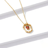 925 Sterling Silver  Jewelry Gold Color Retro Pattern Pendant Necklace for Women Vintage Enamel Red Rose Flower Jewelry
