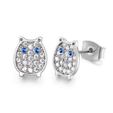 S925 Sterling Silver Owl Cubic Zirconia Stud Earrings