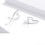 925 Sterling Silver Shell Pearl Heart Ear Hoops Earrings For Women Minimalist Simple Fine Elegant