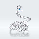 S925 sterling silver peacock ring white gold plated cubic zirconia ring