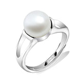 Party Wear Carved Ring Pearl 925 Sterling Silver Round Shape Rings