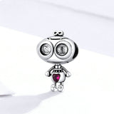 925 Sterling Silver Cute Fall in Love Robot Beads Fit DIY Bracelet Precious Jewelry For Women
