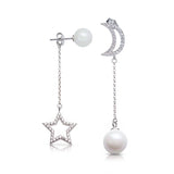 25 Sterling Silver CZ Star & Moon Pearl Drop Earrings For Women