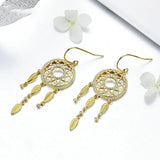 High Quality 925 Sterling Silver Dream Catcher Gold Color Long Drop Earrings for Women Wedding Engagement Jewelry