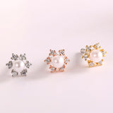 S925 sterling silver cubic zircon snowflake pearl stud earring jewelry wholesale
