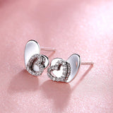 S925 Silver Heart Shaped Zircon Stud Earrings Korean Earrings