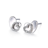 S925 Silver Heart Shaped Zircon Stud Earrings Korean Earrings