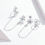Fairy Elf Long Chain Clip and Stud Earrings for Women Genuine 925 Sterling Silver Girl Gifts Design Fine Jewelry