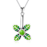 Green Colorful Leaves Necklace Silver 18 inch Chain Spin Necklace