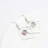 Korean Version S925 Transparent Crystal Earrings Female Temperament Minimalist Geometric Square