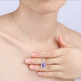 S925 sterling silver cubic zircon  amethyst necklace pendant fashion Korean necklace