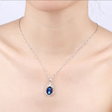 S925 Sterling Silver Blue Corundum Hearts and Arrows Zircon Pendant Necklace
