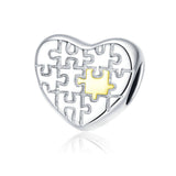 925 Sterling Silver Heart Puzzles Charm for DIY Bracelet Fashion Jewelry For Gift