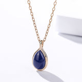 S925 Sterling Silver Water Drop Pendant Necklace Women's Simple Retro Rose Gold Plated Oval Necklace