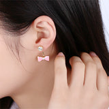 S925 Sterling Silver Cute Ribbon Bow Stud Earrings Korean Epoxy Jewelry