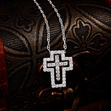  Silver Cross Zircon Pendant Necklace 