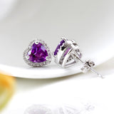 S925 sterling silver natural amethyst heart stud earrings European and American jewelry