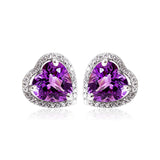 S925 sterling silver natural amethyst heart stud earrings European and American jewelry
