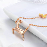 925 Sterling Silver Running Elk Cute Deer Rose Gold Pendant Necklaces for Women Sterling Silver Jewelry