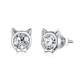 925 Sterling Silver Cute Cat Stone Stud Earrings Precious Jewelry For Women