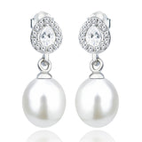 Bridal pearl mount Earrings with teardrop crystal Wedding