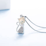 S925 sterling silver cute kitten pendant necklace Epoxy jewelry