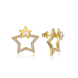  Silver Star Shell Pearl Stud Earrings 