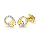 S925 sterling silver rose crystal zircon stud earrings wholesale