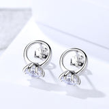 s925 sterling silver jewelry zircon earrings female geometric ring shape earrings