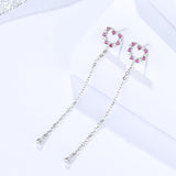 S925 sterling silver Korean style temperament earrings long love-shaped crystal earrings