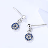 S925 Silver Devil's Eye Stud Earrings Female Korean Exquisite Blue Eye Micro Inlay Round Earrings