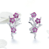 925 Sterling Silver Wintersweet Blooming Plum Flower Stud Earrings Women Silver Jewelry Gift