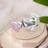 Heart with Flower Charms Show Your Love Mom Charms 925 Sterling Silver Fits Bracelet Jewelry Gifts for Mother