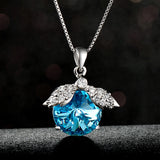 silver austrian crystal Angle Wings pendant necklace