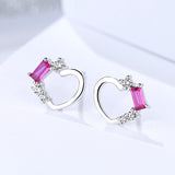 S925 Sterling Silver Jewelry Pink Crystal Earrings Sweet Peach Heart Shaped Earring