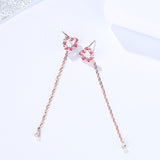 S925 sterling silver Korean style temperament earrings long love-shaped crystal earrings