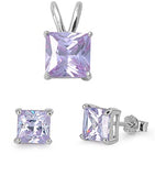 S925 Sterling Silver Lavender Cubic Zirconia  Necklace Pendant Earrings Jewelry Sets
