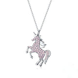 Pink CZ Horse Licorne Pendant Necklace