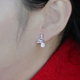 S925 Sterling Silver Earrings Female Korean Fashion Personality Single Diamond Paris Tower earring
