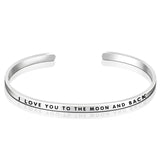 925 Sterling Silver I LOVE YOU TO THE MOON AND THE BACK Words Engraved Bangle