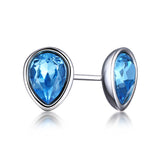 S925 Sterling Silver Ocean Heart Crystal Jewelry Stud Earrings