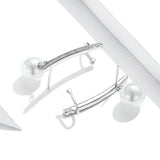 925 Sterling Silver Jewelry Pearl Long Stud Earrings for Women Clear CZ Wedding Engagement Jewelry Fashion Earrings