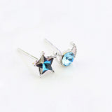 Korean Version Of 925 Sterling Silver Blue Crystal Earrings Female Personality Temperament Mini Stars Moon Earrings