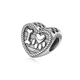 925 Sterling Silver heart engrave Animal Dog Footprint Bone European Beads Charm