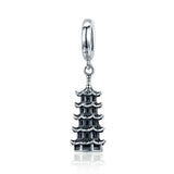 925 Sterling Silver  Vintage Pagoda Tower Beads Charm For Bracelet  Fashion Jewelry For Gift