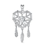 S925 Sterling Silver Dream catcher Feather CZ Pendant