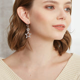 Double Star Earrings Night Starry Romance Silver Long Drop Earrings