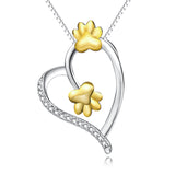 Yellow Feet Print Puppy Cat Necklace Claw Heart Jewelry Silver Necklace