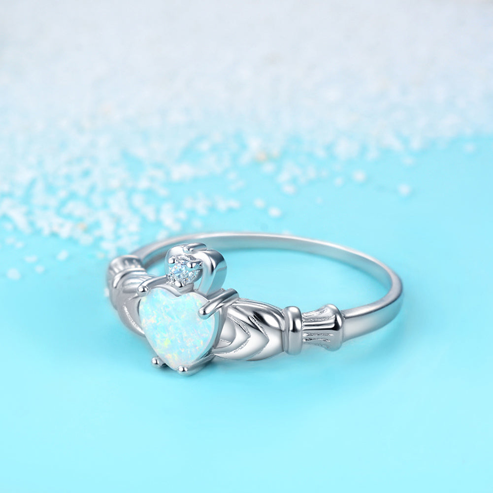 Latest Design Rhodium Plating Opal Rings Heat Shape Love Rings
